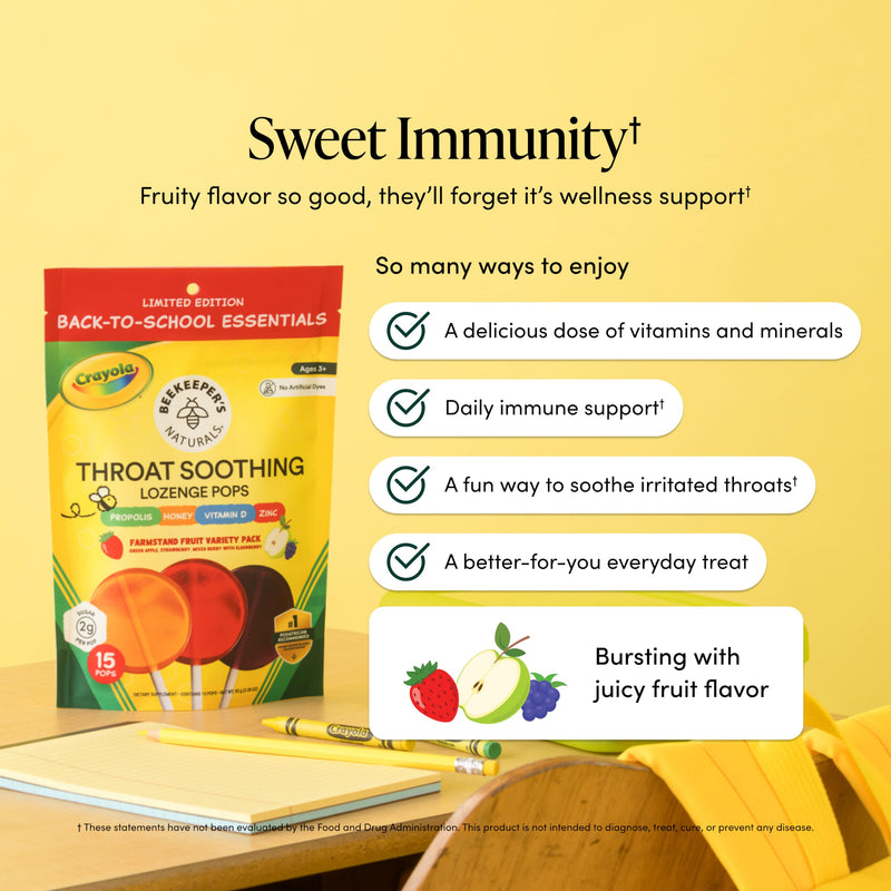 Beekeeper's Naturals Throat Soothing Lollipops w/ Honey, Variety Pk, 15 ct | Doctor Formulated Immune Support, Vitamin D & Honey, Under 2g Sugar, Clean Ingredients, 15 ct 3 Flavor Variety Pack