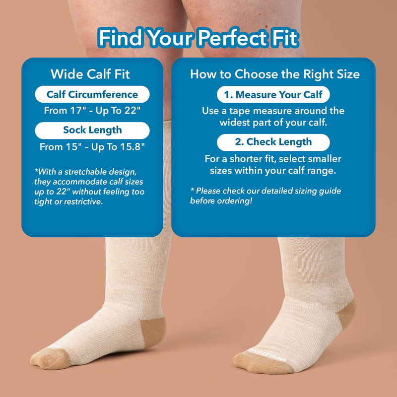 [Australia] - Wellow Wide Calf Compression Socks, Knee High Support, Fit for Men & Women, 18-25 mmHg, Made with Viscose from Bamboo Medium Sesame - Twist 