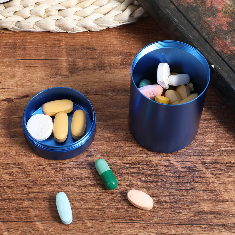 Small Pill Case Metal Portable Aluminium Alloy Round Pill Box Container Waterproof Pocket Medicine Box Holder Organizer Travel Camping Daily Outdoor Supplements Bottle for Vitamin Fish Oils