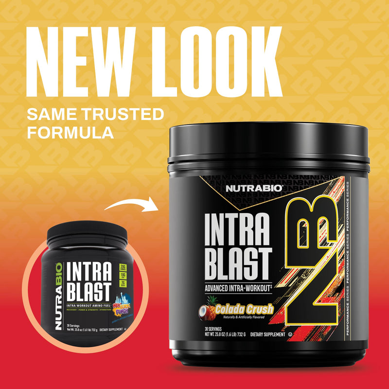 NutraBio Intra Blast Bcaa Powder Amino Acid Supplement, Electrolyte & Hydration Blend, Intra, Pre Workout & Muscle Recovery, 20g Eaa Amino Acids Powder, 5g Glutamine- Colada Crush, 30 Serving