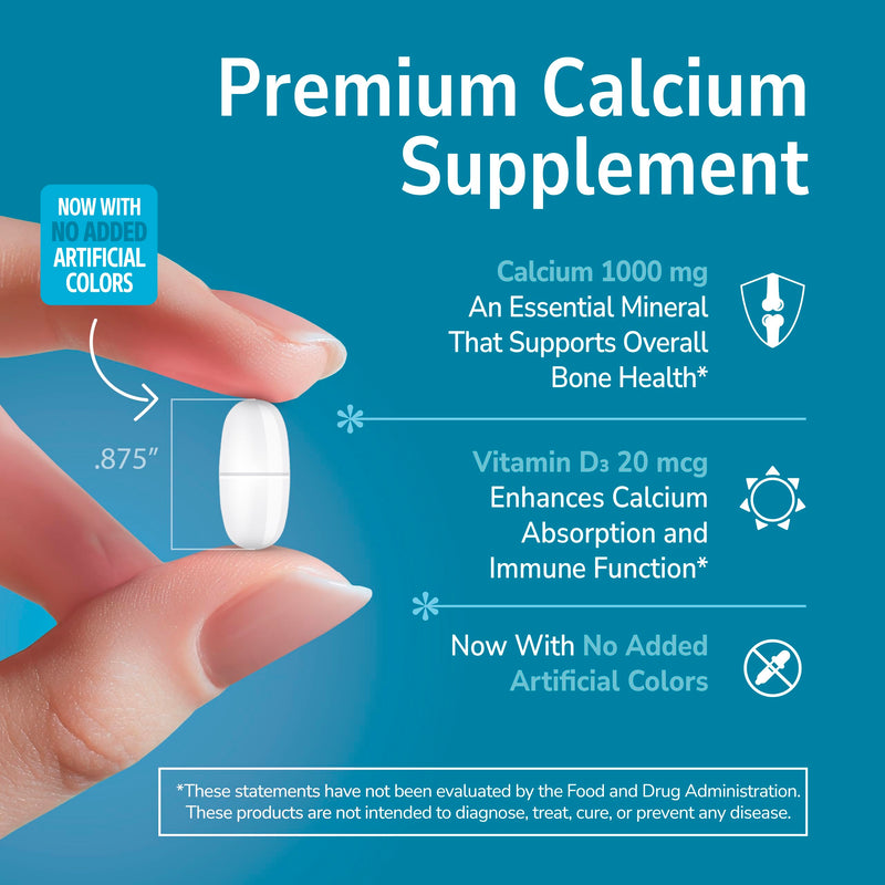21st Century Calcium 1000mg Plus D3 Tablets, Bone Health, 90 Count | Calcium 1000 mg with Vitamin D3 20 mcg (800 IU), Bone Strength & Density Support, Daily Supplement for Men & Women Unflavored 90 Count (Pack of 1)