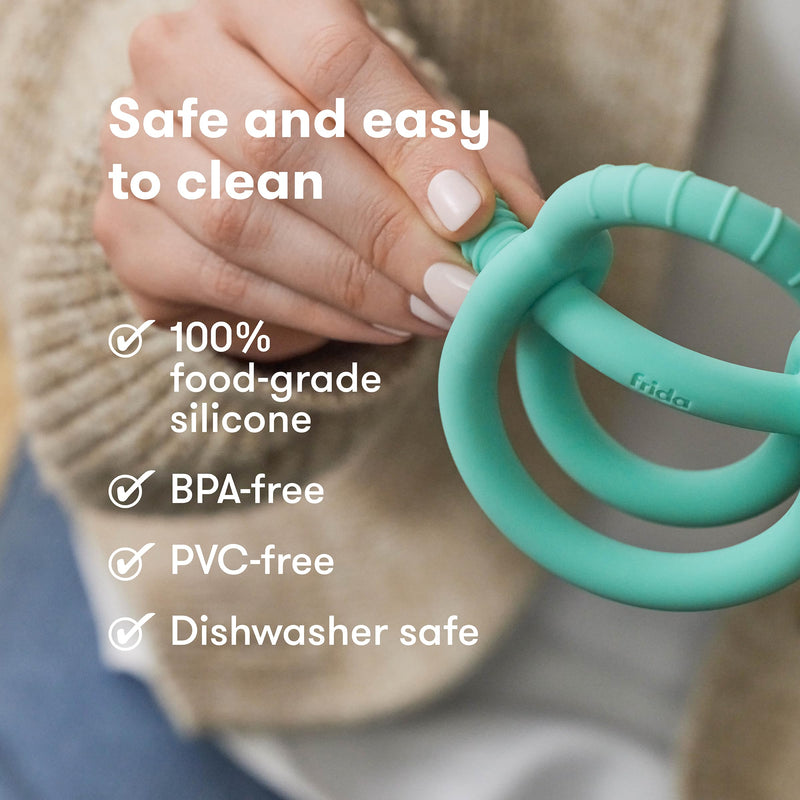 [Australia] - Frida Baby Get-A-Grip BabyTeether for Teething Relief | 100% Food-Grade Silicone Teething Toys for Baby 0-6, 12, 18 Months Infant, BPA-Free, PVC-Free | Teal Muted Teal 