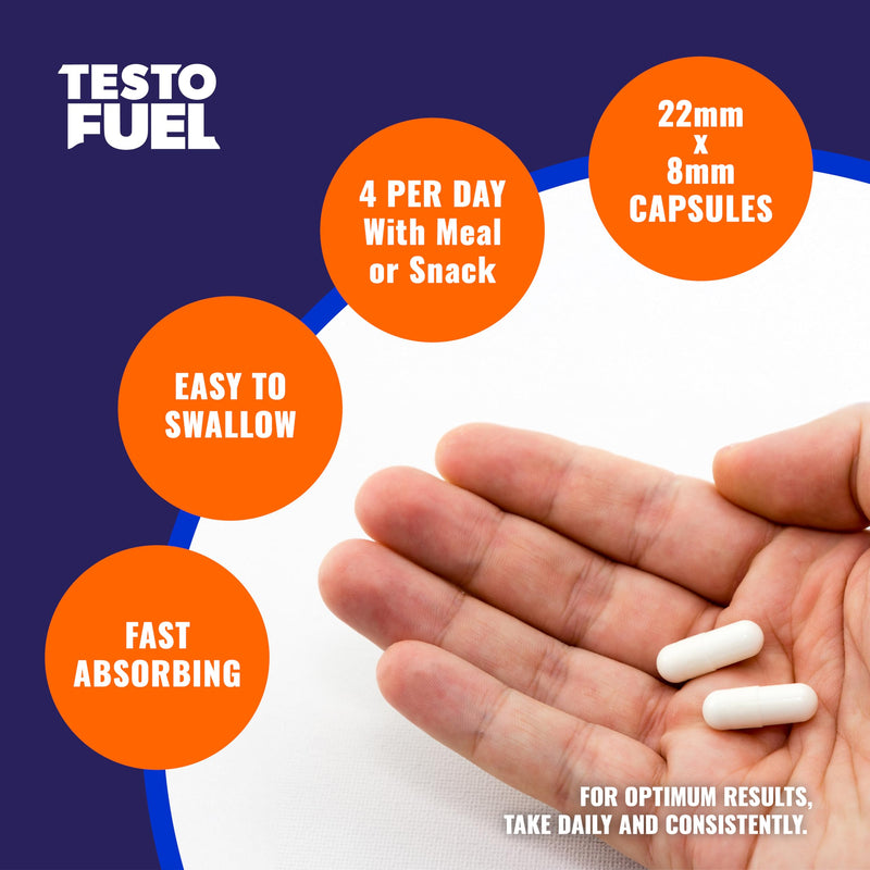 TestoFuel 120 T-Booster Pills - Test Booster for Men - 100% Natural Ingredients - Contributes to Normal Testosterone Levels & Muscle - Vitamin, Fenugreek & Magnesium Booster - UK Made Pro Supplement