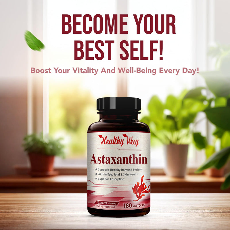 [Australia] - Easy Absorption Astaxanthin Supplement - 10mg Astaxanthin from Haematococcus Pluvialis Fresh Microalgae for Skin and Eye Health Support - Rich in Antioxidants and Carotenoids (180 Servings) 