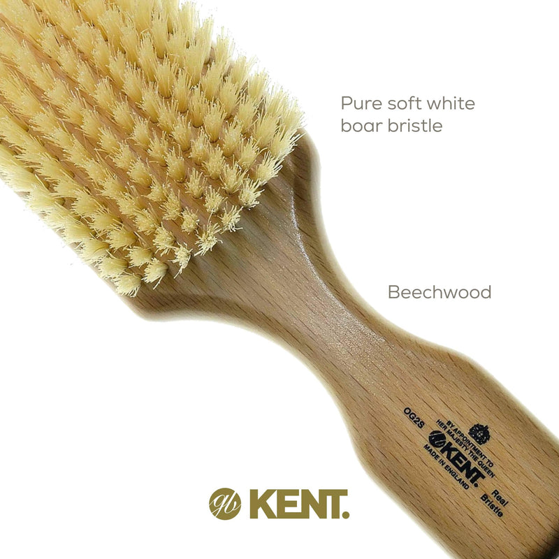 Kent OG2S Beechwood Soft Bristle Hair & Facial Brush - Exfoliating Soft White Natural Boar Bristle Brush for Men's Grooming, Hair Care & Beard Straightener