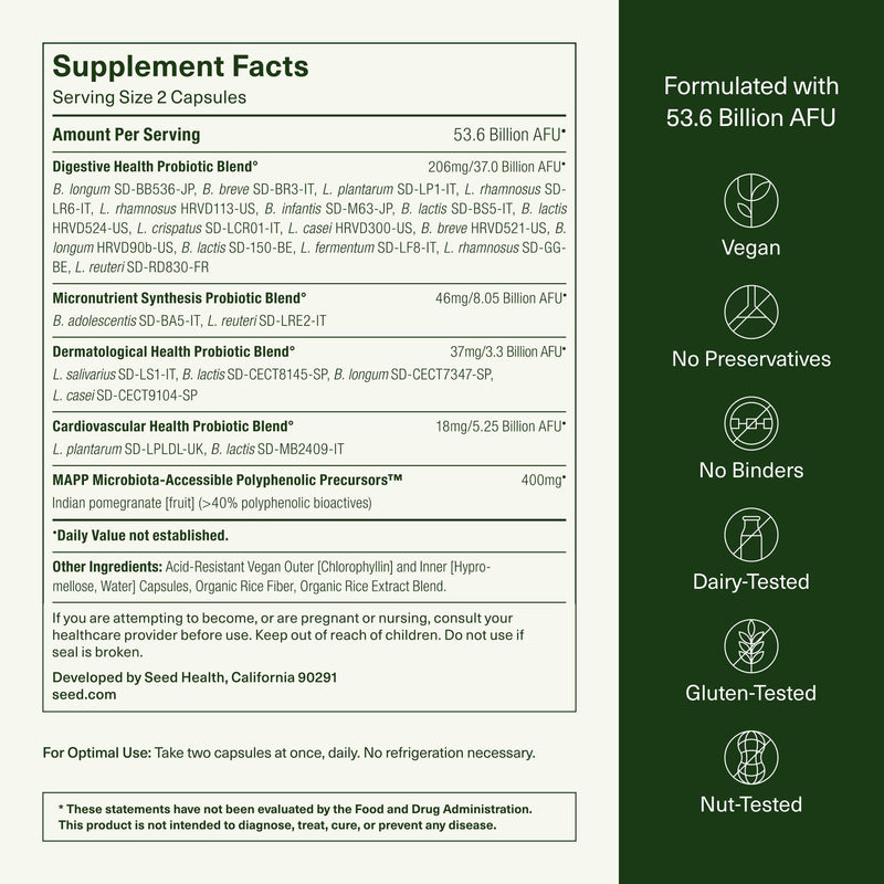 [Australia] - Seed DS-01 Daily Synbiotic - Prebiotic and Probiotic (60 Capsules) - 53.6 Billion AFU - Digestive Health, Gut Health, and Immune Health - Multi-Strain Probiotics for Women & Men - Vegan & Shelf-Stable 