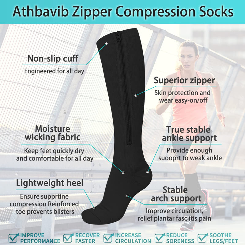 2 Pairs Zipper Compression Socks, 15-20 mmHg Closed Toe Compression Stocking with Zipper for Women and Men Multicolor Small-Medium