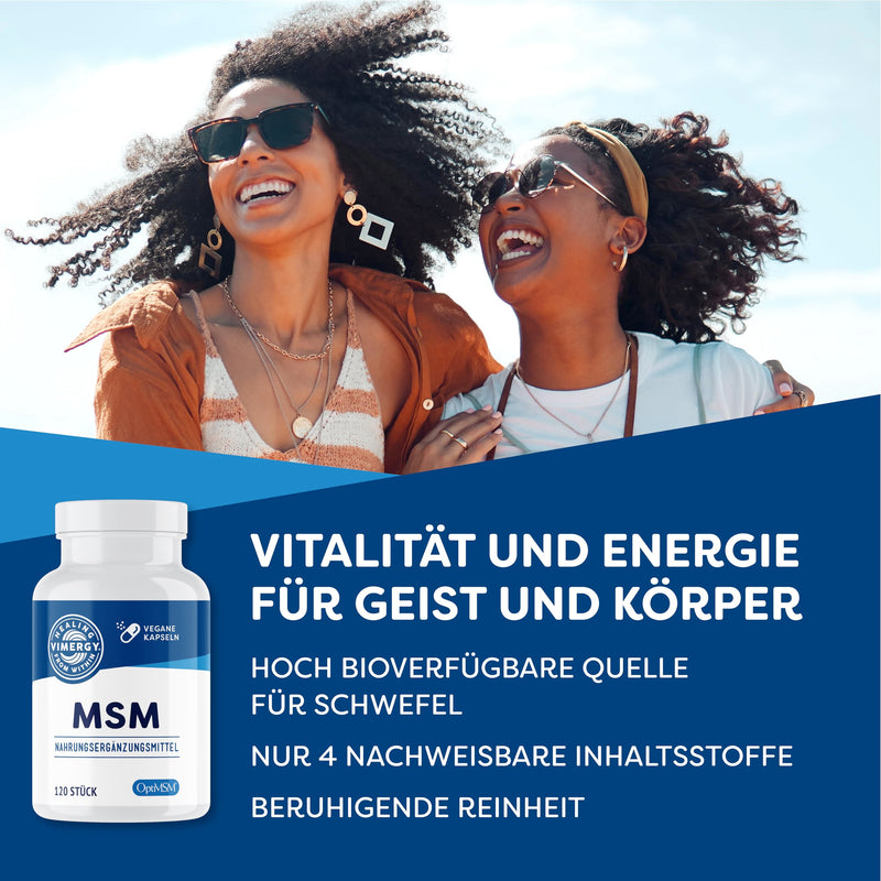 [Australia] - Vimergy MSM 500 mg capsules - MSM capsules with calcium and silica - vegan capsule without gels - GMO and gluten free, no gelatin, kosher (120 pieces) 