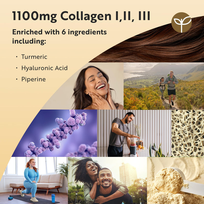 Nutravita Premium Multi Collagen Protein Tablets with Type I, II, III - Includes Hydrolysed Grass Fed Bovine Collagen, Marine Collagen, Hyaluronic Acid, Turmeric - 90 Tablets - Made in The UK