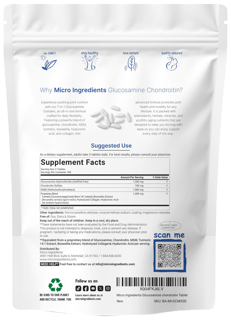 [Australia] - Glucosamine Chondroitin MSM & Turmeric 4,000mg Equivalent, 300 Bisected Tablets | Joint Health & Mobility Support for Women & Men | 7-in-1 with Boswellia, Hyaluronic Acid & Collagen Complex 