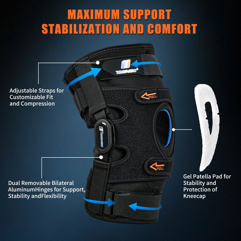 [Australia] - Hinged Knee Brace for Meniscus Tear, Knee Brace for Women and Men with Removable Side Stabilizers and Patella Gel Pad, Knee Support for Knee Pain , ACL, MCL, PCL, Arthritis, Injury or Surgery Recovery Black Large 