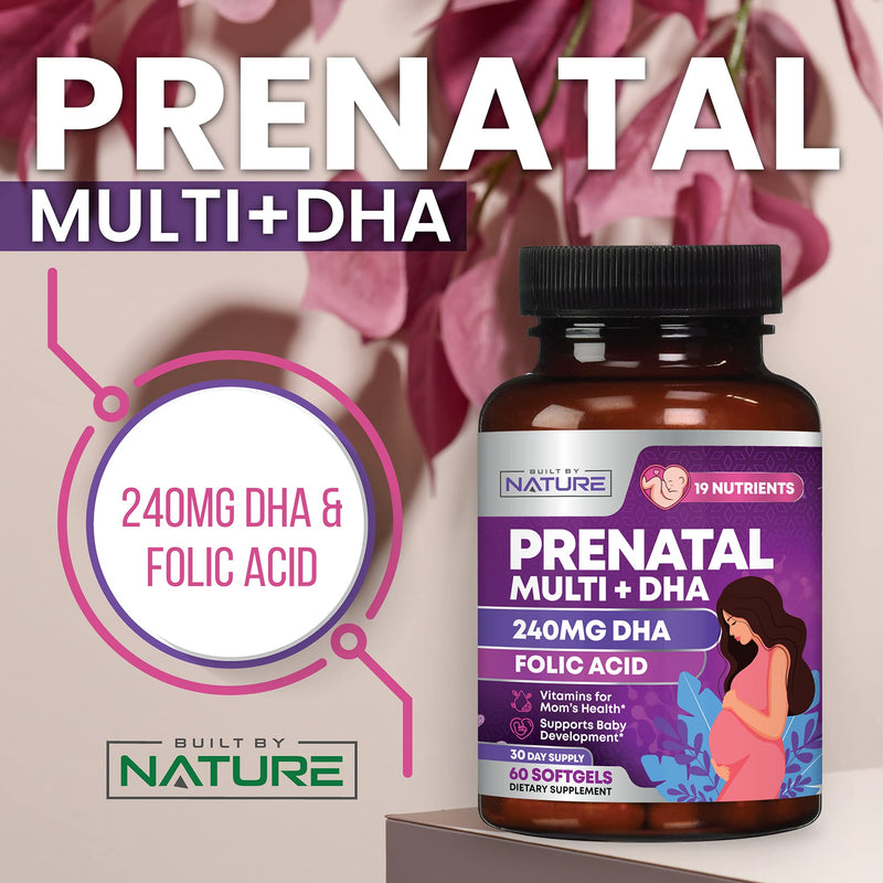 [Australia] - Prenatal Vitamins for Women - Multivitamin with DHA, Folic Acid, Vitamin C, B12, Iron & Omega-3 - Before, During & Post Pregnancy Supplement for Healthy Growth & Brain Development - 60 Softgels 60 Count (Pack of 1) 