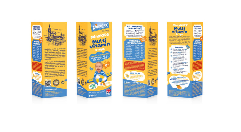 MinaKIDS Multivitamin Drops for Babies & Kids 60 ml – 7 Essential Vitamins to Support Brain Function, Growth, Immune Health for Kids 0-12 Years. Yummy Orange Flavour, Vegan, Dropper Included