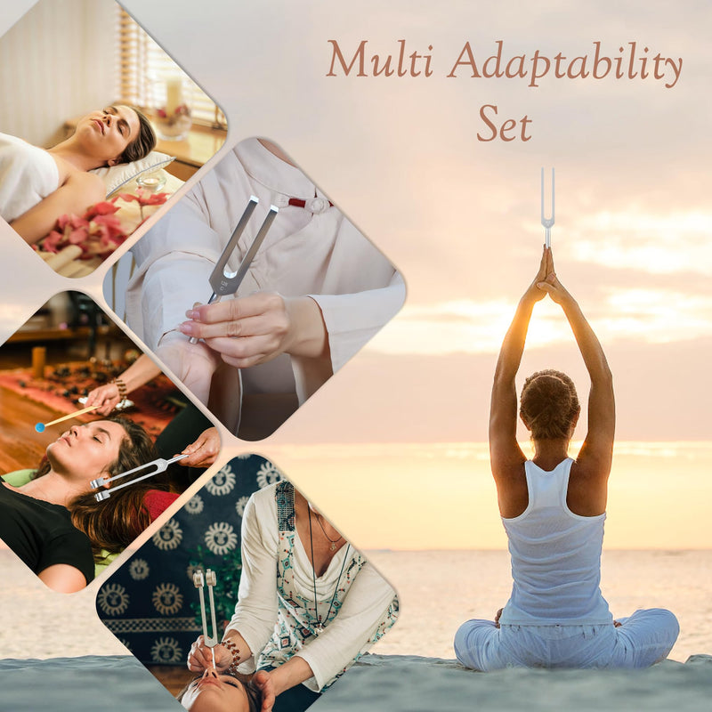 [Australia] - Tuning Fork Set 5pcs 128HZ, 136.1HZ, 256HZ, 384HZ, 512HZ, Equipped with PU Leather Bag and Rubber Hammer, Suitable for Yoga, Meditation, Relaxation 