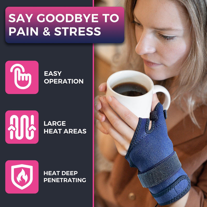Thumb & Wrist Brace for Carpal Tunnel Relief, Electric Hand Heating Pad for CMC Joint Thumb Arthritis, Tendonitis, Wrist Support L/XL Blue