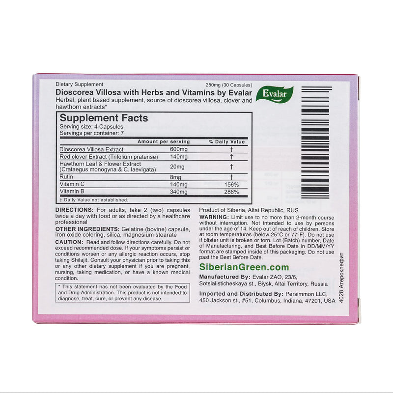 Dioscorea Villosa Wild Yam Red Clover Extract Ateroklefit Herb 30 Caps