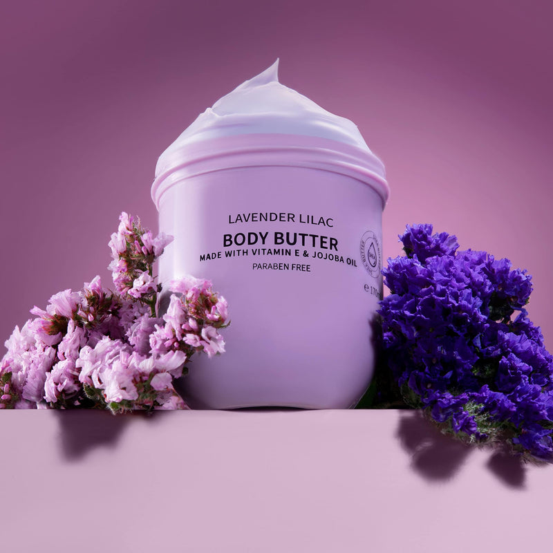 Lavender Lilac Body Butter - Shea Cream with Jojoba Oil & Vitamin E - Hydrating Natural Moisturizer for Hands - 5.74 Fl Oz 5.74 Ounce (Pack of 1)