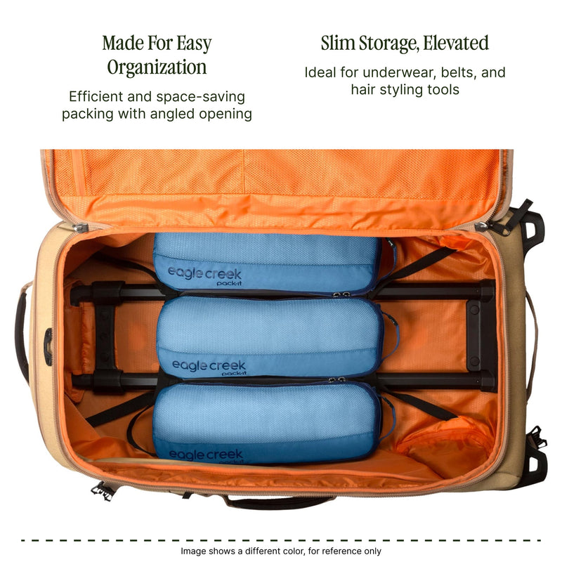 Eagle Creek Pack-It Reveal Slim Cube M/M/M Set - Minimalist Compact Travel Organizer for Hair Styling Tools, Belts & Small Items - Travel Accessories - Mandarin