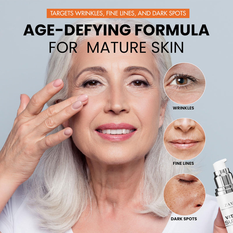 Super Vitamin C Face Serum for Mature Skin: Anti-Aging, Dark Spots 1.7oz | Hydrating Brightening Formula - Vitamin C, Hyaluronic Acid, Vitamin E, Caffeine - Face Lift Serum for Wrinkles 1.7 Fl Oz (Pack of 1)