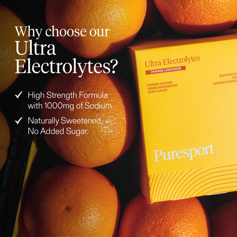 Puresport Ultra Electrolytes Sachets (Orange Lemonade, 30 Pack), High Performance Sugar-Free Electrolytes Powder, with Performance Running Socks (S/M)