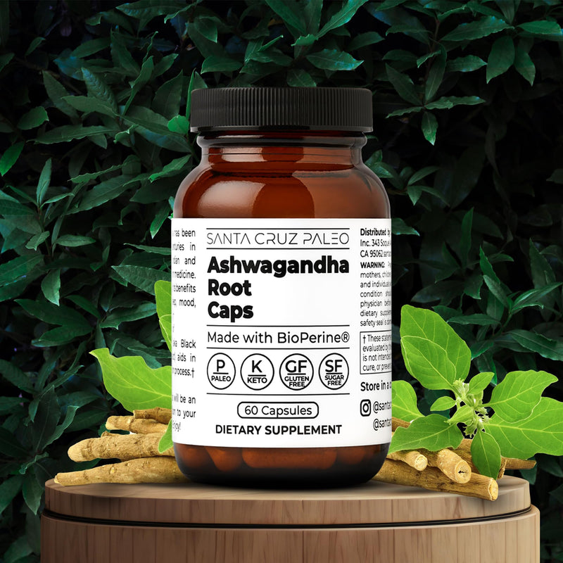 [Australia] - Santa Cruz Paleo Ashwagandha Capsules, 600mg Ashwagandha Root per Capsule, Gluten Free, Keto, Sugar Free, Paleo, Supports Energy, Focus, and Relaxation, BioPerine for Fast Absorption, 60 Capsules 