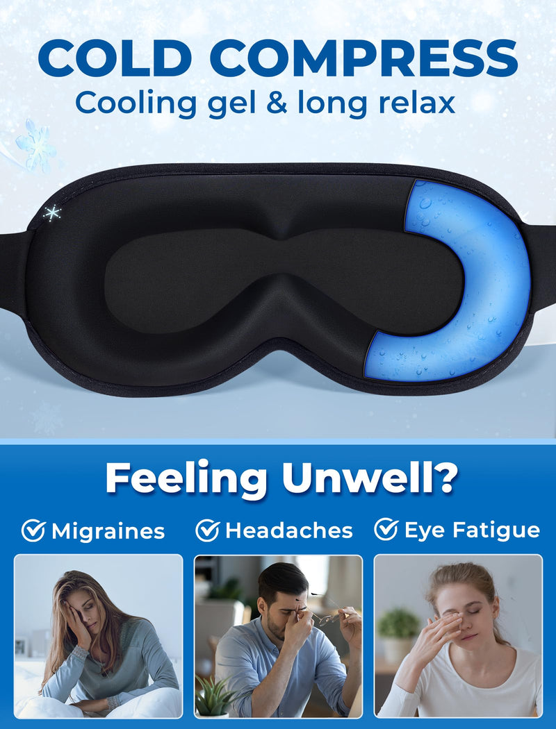 [Australia] - 3D Cooling Gel Sleep Mask for Women & Men ‚Äì 6oz Weighted Eye Mask for Sleeping, 100% Blackout, Ice Cold Gel, Migraine & Headache Relief, Eye Care, Deep Relaxation, Airplane Travel Essentials, Gift Black 