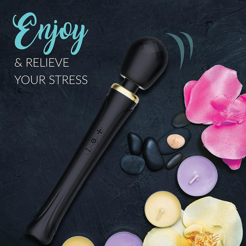 Therapeutic Cordless Massager - IPX6 Waterproof Powerful Massage Tool Handheld 8 Speeds 20 Patterns - Rechargeable Hand Massagers for Sore Muscles - Hand Held Massage Tool for Neck & Back Black