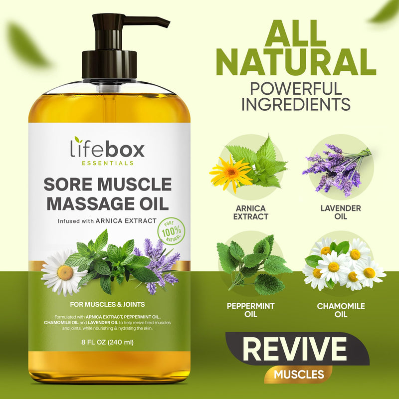 [Australia] - Arnica Sore Muscle Massage Oil ‚Äì 100% Pure & Natural - Massage Therapy for Muscles & Joints ‚Äì Body Oil Infused with Arnica Extract, Lavender Oil, Peppermint Oil & Chamomile Oil ‚Äì 8 FL OZ 8 Fl Oz (Pack of 1) Arnica - 8 Fl Oz (Pack of 1) 