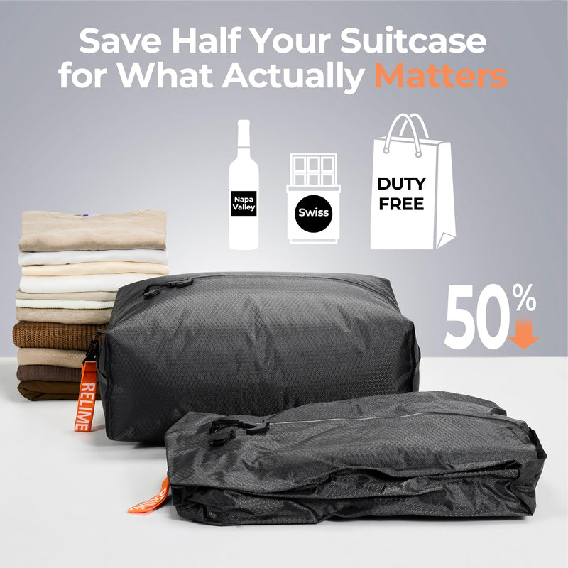 Relime Classic Series Vacuum Extra Bags for Travel Luggage(2 PC No Pump), Compression Bags for Carry On Suitcases and Backpack, Vacuum Seal Packing cube for Cloth Packing