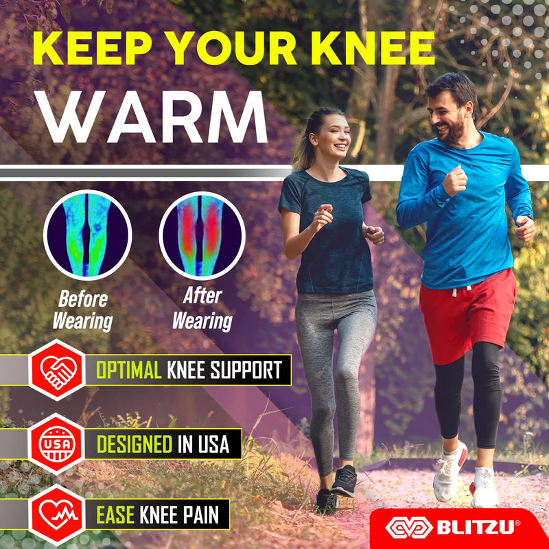 [Australia] - BLITZU Knee Braces for Knee Pain Women & Men - 2 Pack Set, Knee Brace Compression Sleeve for Knee Pain Meniscus Tear, ACL & Arthritis Pain Relief - Knee Sleeves Black L Large (1 Pair) 