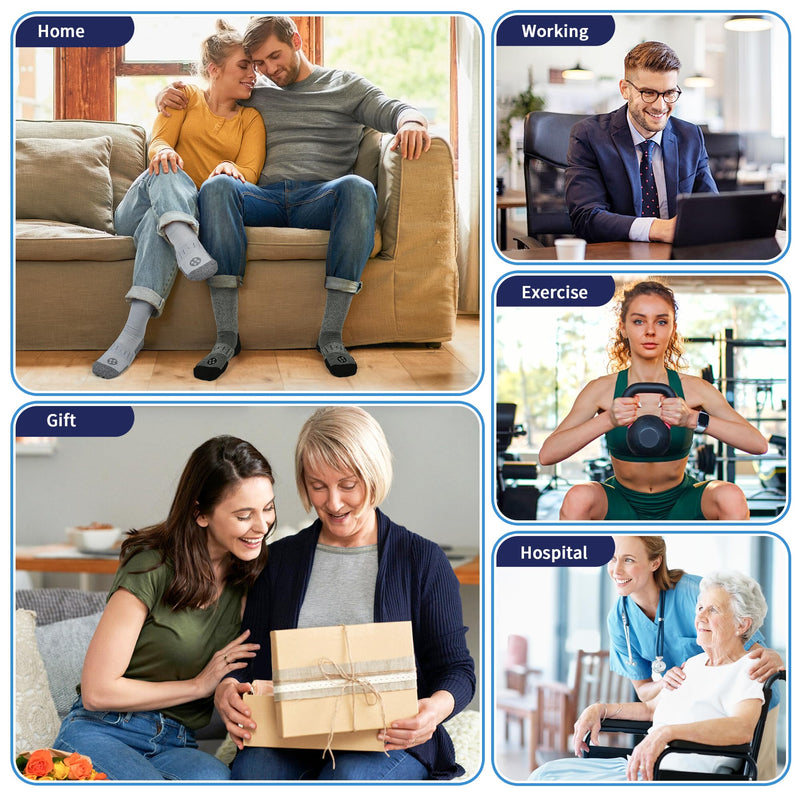 [Australia] - Diabetic Socks for Men,4 Pairs Non Binding Loose Wide Top Crew Socks for Men Size 9-12 13-15 White/Grey/Yellowish Cyan/Black Large 