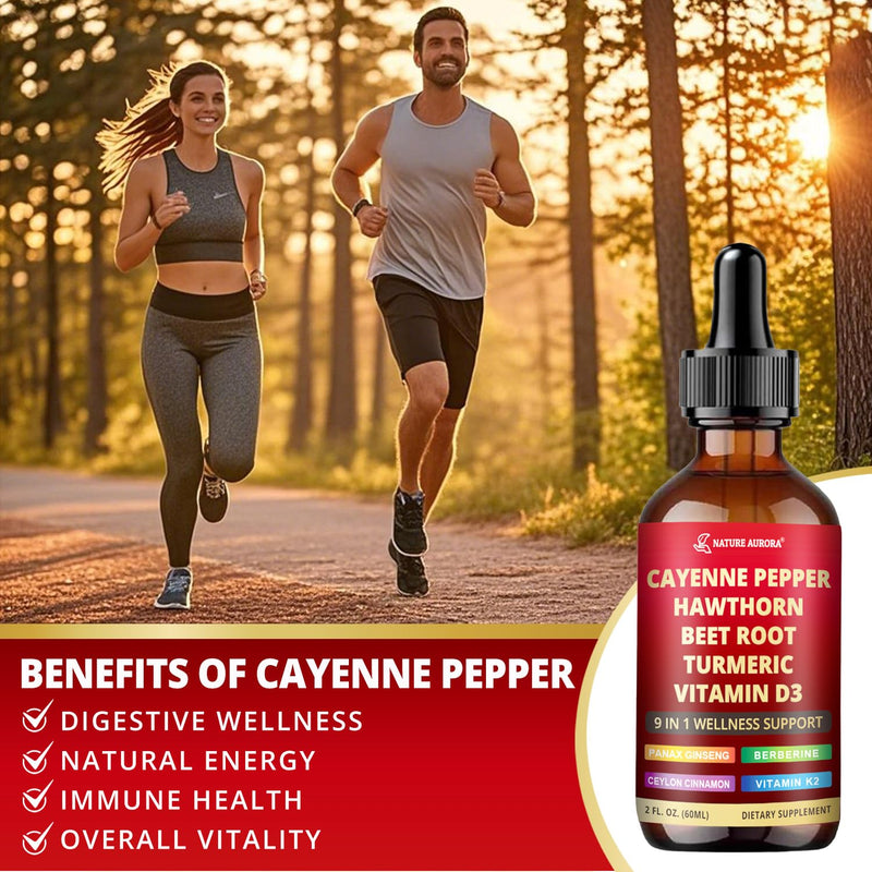 [Australia] - 9 in1 Cayenne Pepper Liquid Drops - Cayenne Pepper Extract Drops Supplement Liquid + Hawthorn Berry, Beetroot, Turmeric, Vitamin K2 & D3 - Digestion, Immune and Circulation Support - 2 Fl Oz 2.0 oz (Pack of 1) 