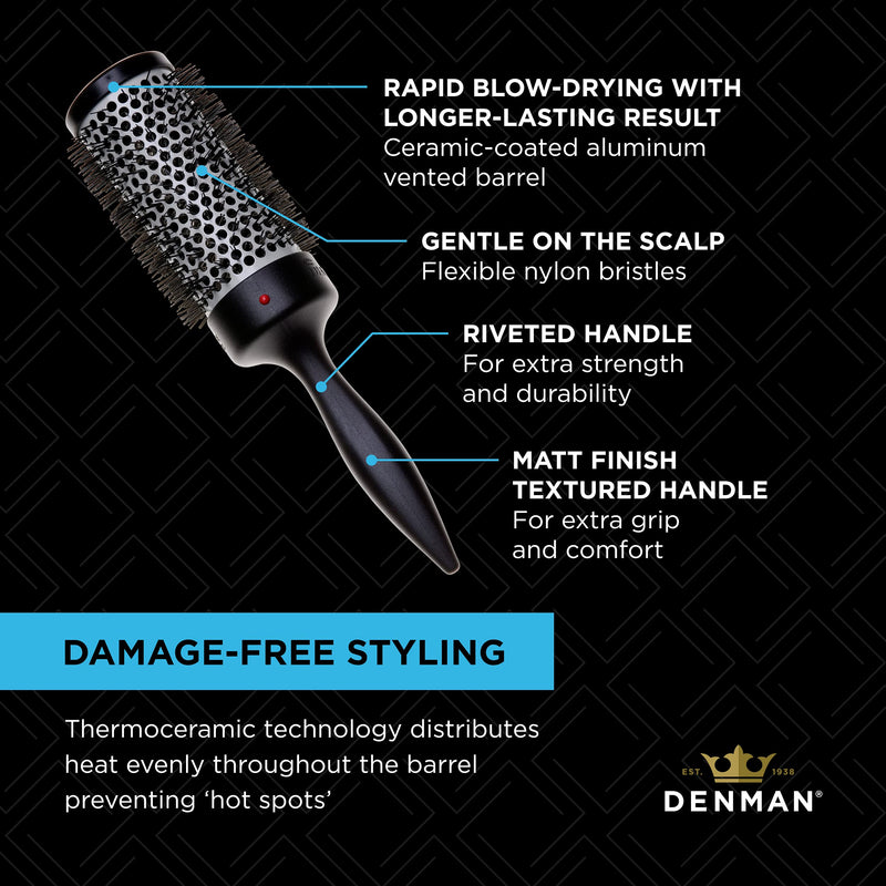 Denman Thermo Ceramic Hourglass Hot Curl Brush - Hair Curling Brush for Blow-Drying, Straightening, Defined Curls, Volume & Root-Lift - Gray Large