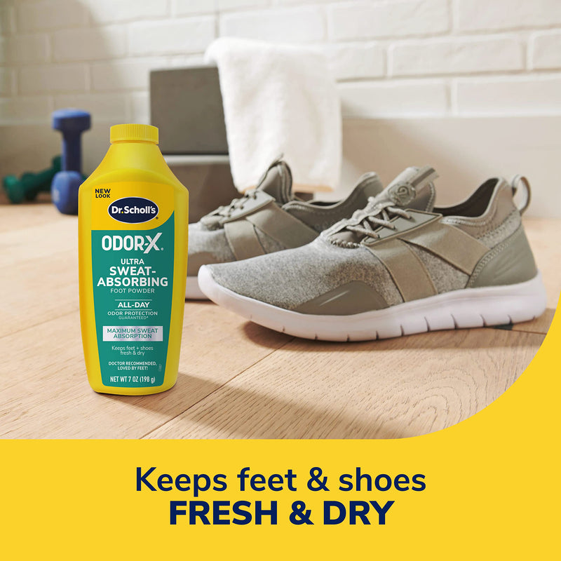 Dr. Scholl's ODOR-X FOOT ODOR PROBIOTIC SPRAY, 4 oz // Immediately Eliminates The Worst Odors & ULTRA-SWEAT ABSORBING FOOT POWDER, 7 oz // Maximum Sweat Absorption