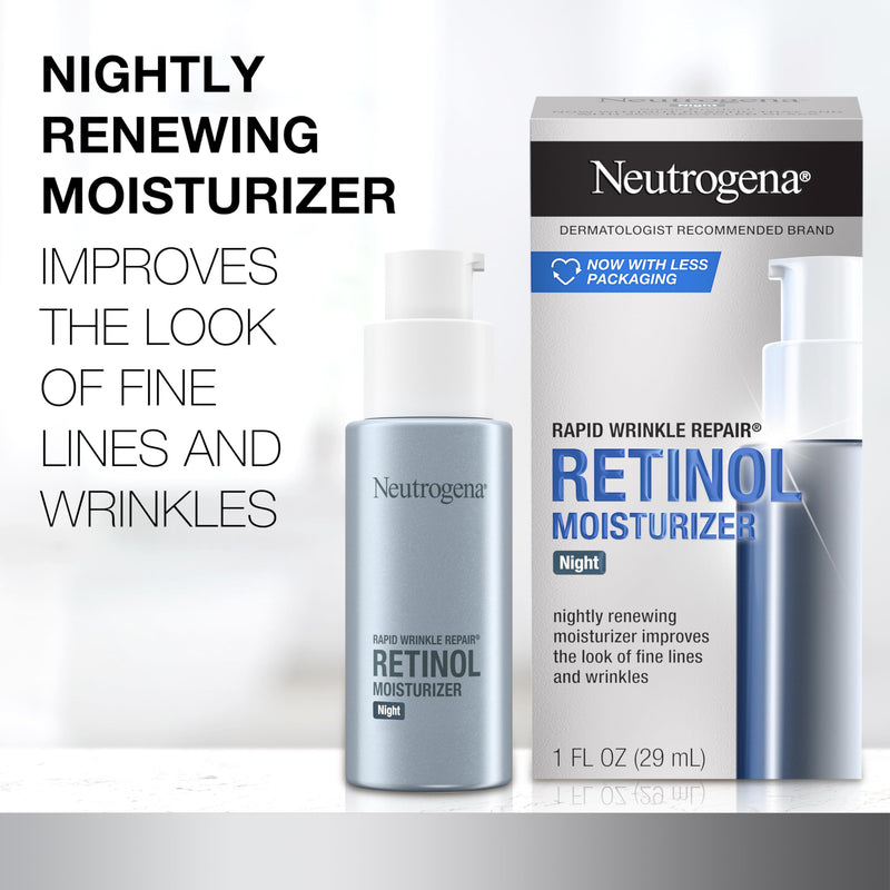 Neutrogena Rapid Wrinkle Repair Night Moisturizer, 1 fl. oz | Retinol Face & Neck Cream, Hyaluronic Acid & Retinol, Anti-Wrinkle, Paraben-Free 1 Fl Oz (Pack of 1)