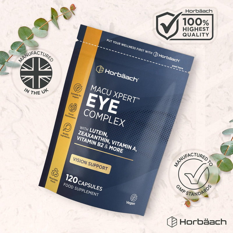 Lutein and Zeaxanthin Eye Supplement for Adults | High Strength Complex with Vitamin A, E, C, B2, Zinc, Copper and Beta Carotene | 120 Vegan Capsules | By Horbaach