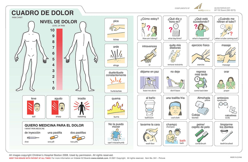 [Australia] - EZ Board for Patient Communication Board, Picture Symbol Board, Spanish 