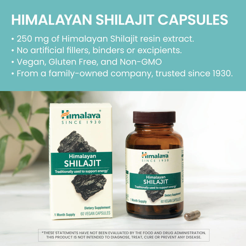 [Australia] - Himalaya Shilajit Resin - Herbal Energy Supplements with Fulvic Acid and 85+ Trace Minerals - Vegan, Non-GMO, Gluten Free, 250 mg, 60 Capsules 