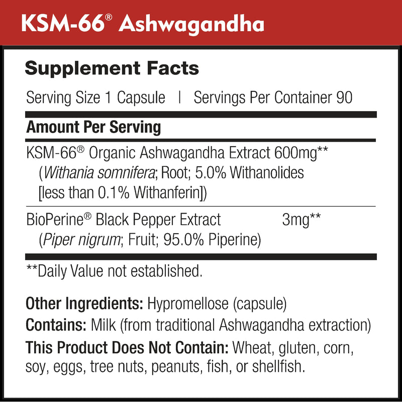 [Australia] - KSM-66 Ashwagandha 600mg Organic Root Extract - High Potency Supplement with 5% Withanolides | Relieves Tiredness, Supports Relaxation, Focus, Energy, & Muscle Growth (90 Capsules) 90 Count (Pack of 1) 
