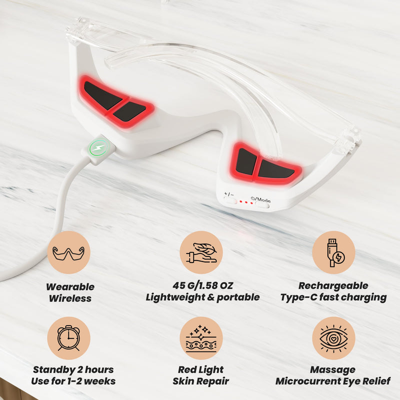 [Australia] - Under Eye Red Light Therapy Device, Red Light Therapy Glasses for Eyes Light-Weight Eye Massager for Reducing Dark Circles and Puffiness, Smoothing Fine Lines 