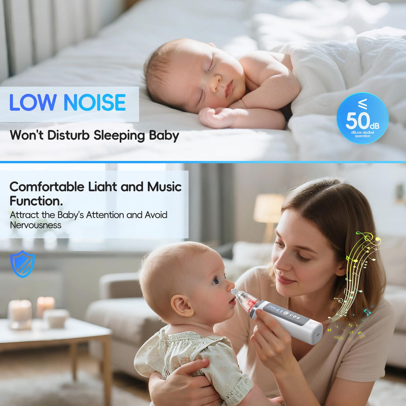 [Australia] - Nasal Aspirator for Baby, Electric Nose Sucker for Baby & Toddler, Congestion Relief with 3 Levels Suction,Soothing Light & Nursery Rhymes 