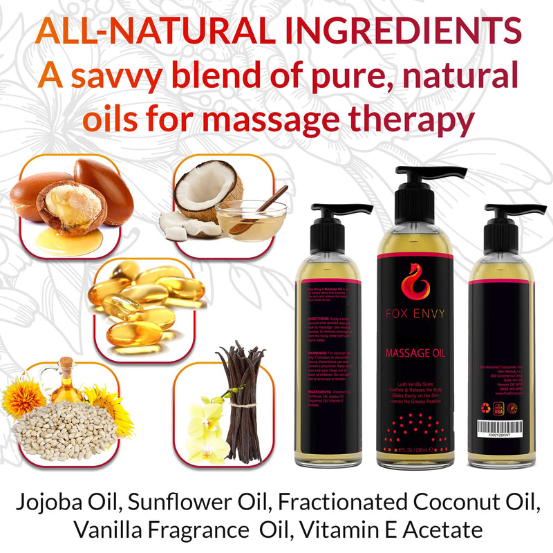 [Australia] - Body Massage Oil: Massage Oil for Massage Therapy, Premium Massaging Oil-Lush Vanilla Scent with Jojoba & Coconut, Therapeutic Oil 1Bottle, 8 fl oz 
