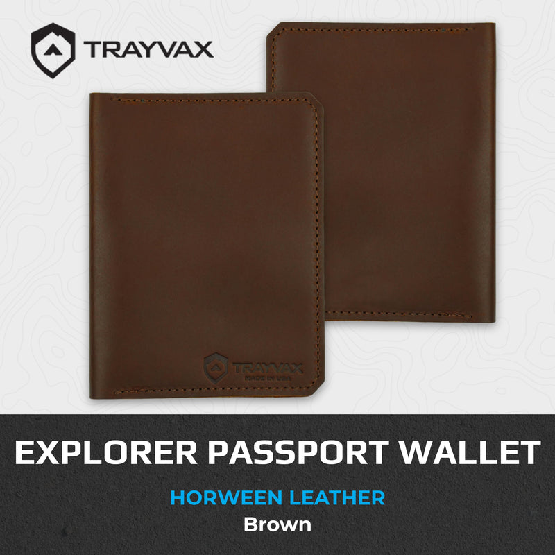 Trayvax Explorer Passport Holder, Small Leather Travel Wallet with Credit Card Slots and Cash Sleeve for Men and Women, Brown