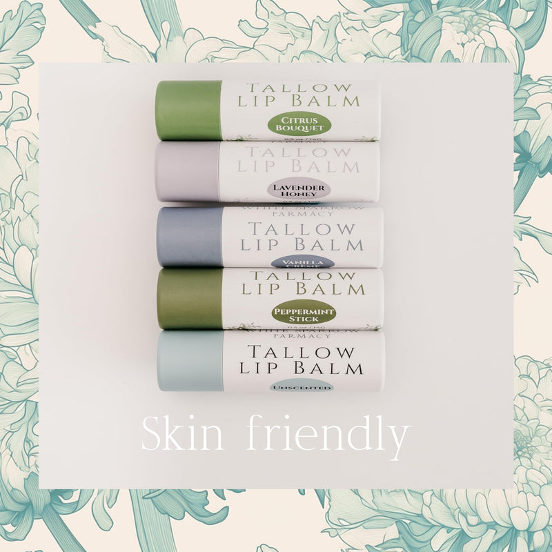 Organic Tallow Lip Balm (Peppermint) from Grass Fed Cows. Super hydrating with Tallow, Olive Oil, Honey, and Beeswax. Sustainable Cardboard Tubes & Hand Filled. Jumbo Size 0.5 oz. Peppermint