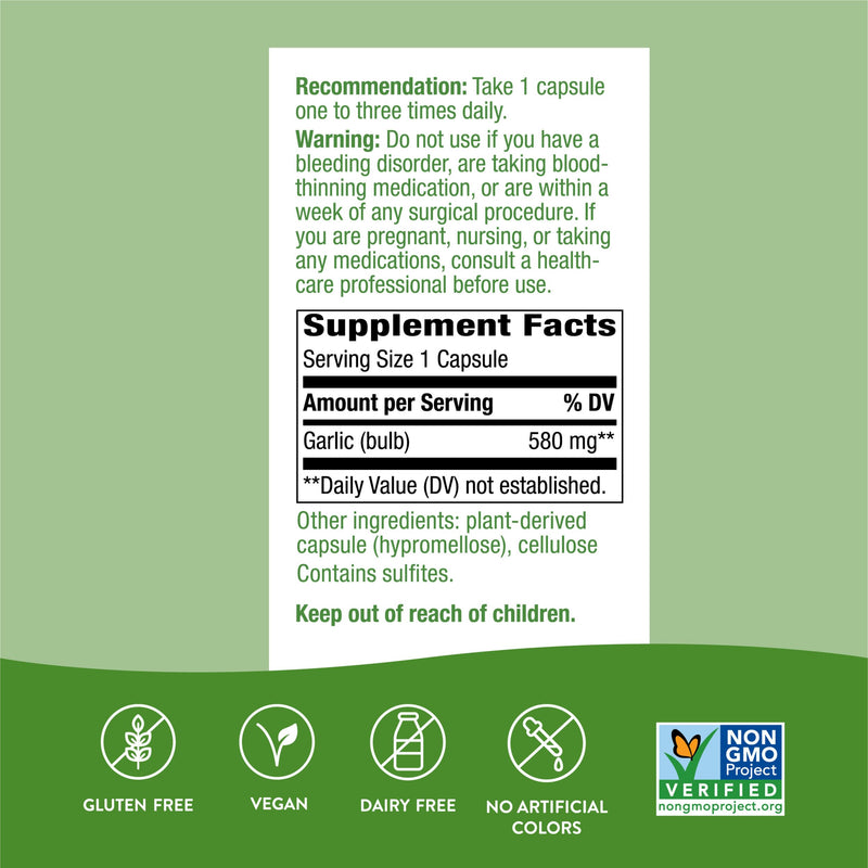 [Australia] - Nature's Way Garlic Bulb, Supports Heart Health*, 100 Vegan Capsules 1 100 Count (Pack of 1) 