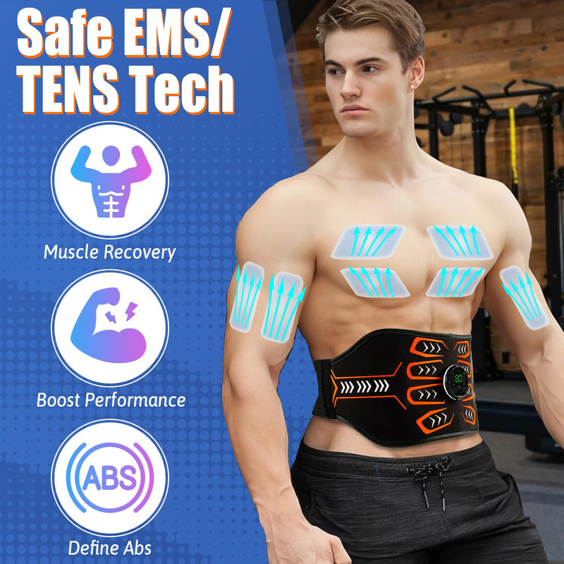 [Australia] - Electronic Muscle Stimulator, Abs Stimulator Muscle Toner, Ab Machine Trainer for All Body, Rechargeble for Fitness Strength Training Workout Equipment for Men and Women(Waist + Arms) 
