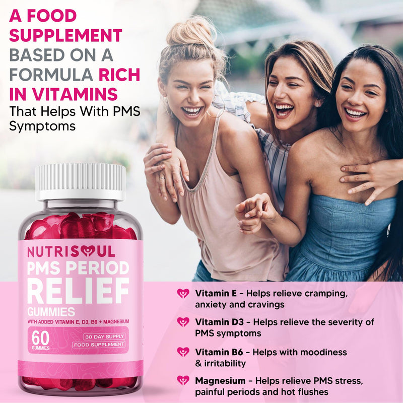PMS Relief Gummies | Health Supplement for Women | 2000mg Magnesium with Vitamins B6, E, D3 & Dong Quai | Hormone Balance for Women | 60 Non-GMO, Vegan, Gluten Free with Chasteberry Extract