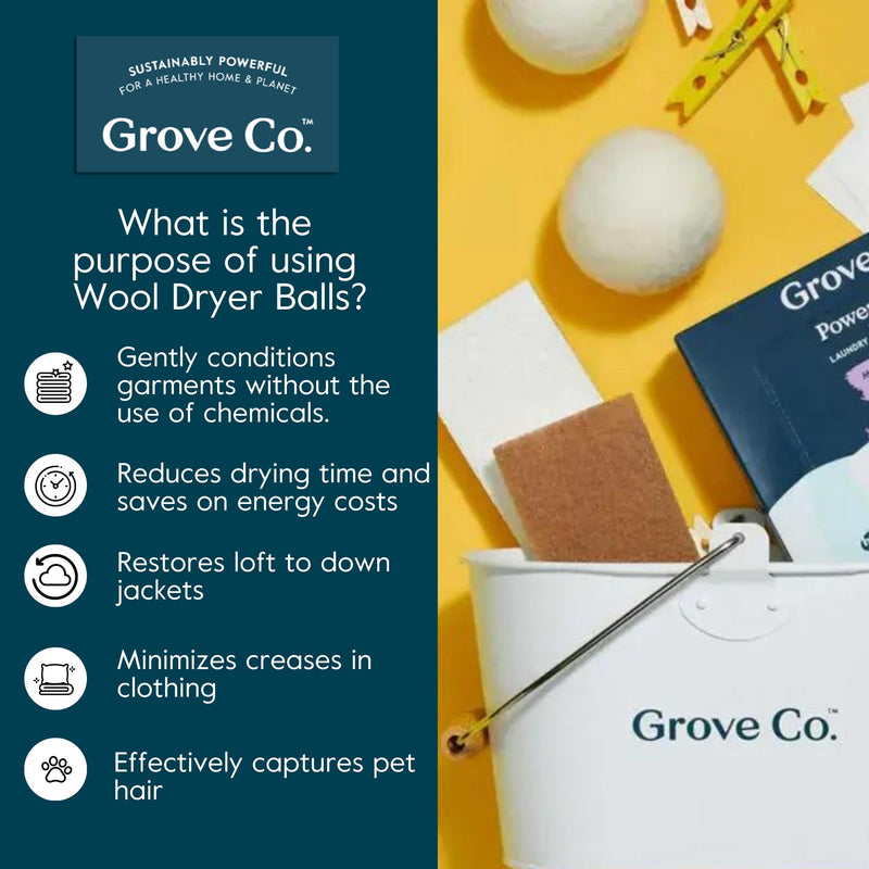 Grove Co. Wool Dryer Balls, Reusable Laundry Balls for Dryer, 100% New Zealand Wool, Reduce Drying Time, Wrinkles & Static, Sustainably Designed Laundry Essentials, Hypoallergenic, Unscented, 3 Pack