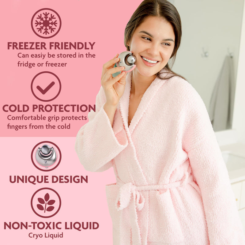 Cryo-Infused Ice Roller for Face Women Pack of 2 - Ergonomic Facial Ice Roller for Eyes, Cheeks, Nose, Mouth, Neck - Travel Freezer Face Depuffer Massager - Skincare Beauty Ice Globes for Face