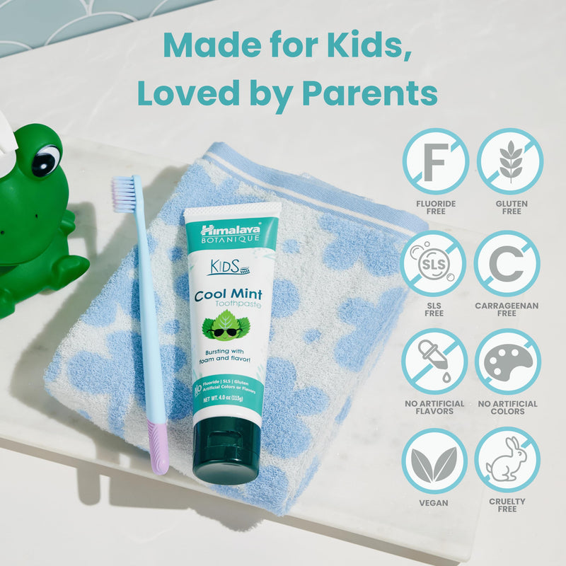 Himalaya Botanique Kids Toothpaste, Herbal, Cool Mint Flavor, Fights Plaque, Fluoride & SLS Free, Gentle, No Artificial Colors, Gluten & Cruelty Free, Vegan, Foaming, 4 Oz, 2 Pack 4 Ounce (Pack of 2)